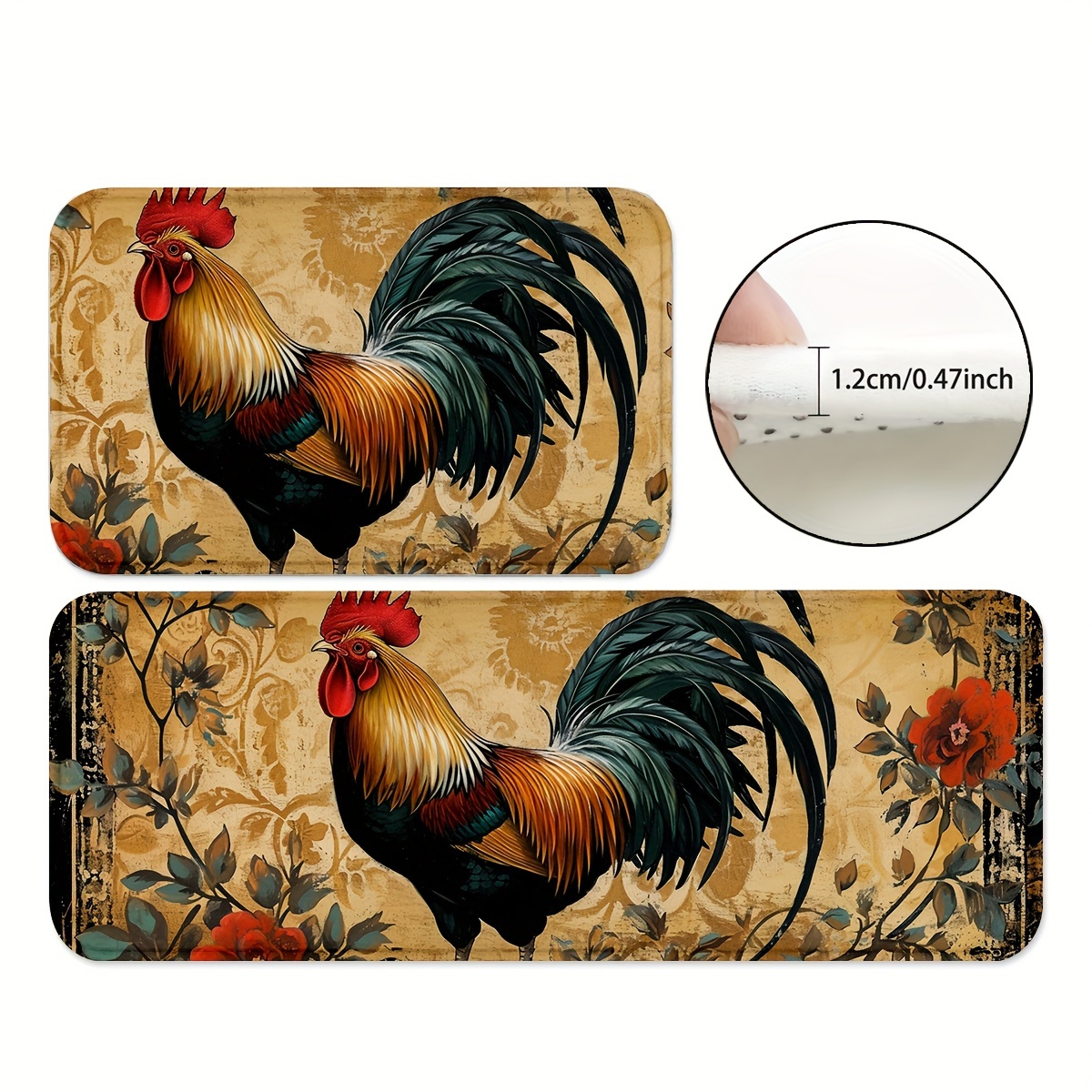 

1/2pcs, Area Rug, Rooster Cock Kitchen Mats, Non-slip And Durable Bathroom Pads, Comfortable Standing Runner Rugs, Carpets For Kitchen, Home, Office, Sink, Laundry Room, Bathroom, Spring Decor