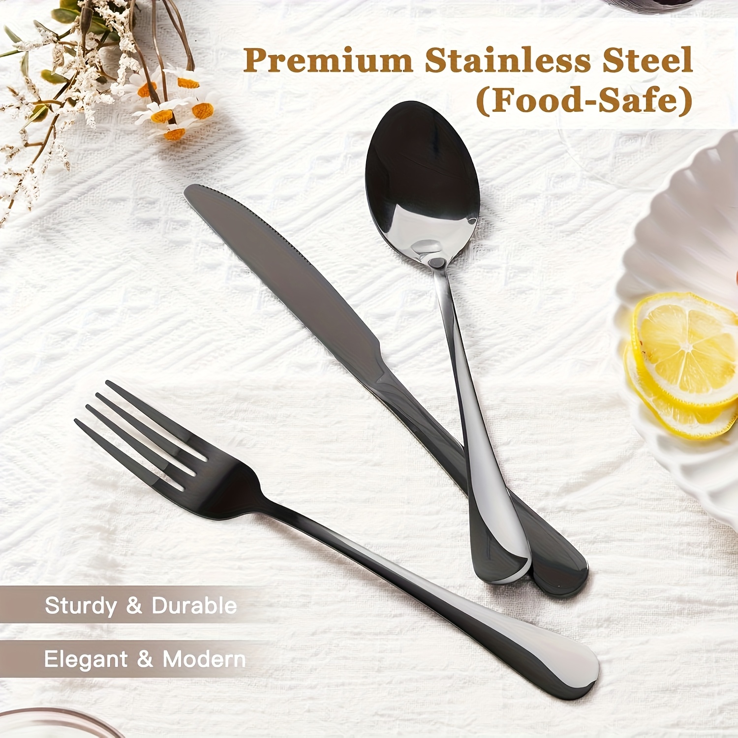 customize your text 9 10pcs black silvery stainless steel outdoor portable cutlery set travel camping set including knife   chopsticks cleaning brush straw bottle opener steak knife with knife   and not   damaged Product details 8