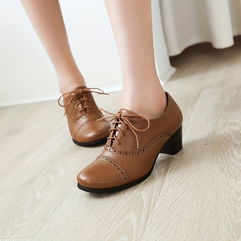 Women’s Chunky Lace Up Vintage Oxfords Dress Pumps