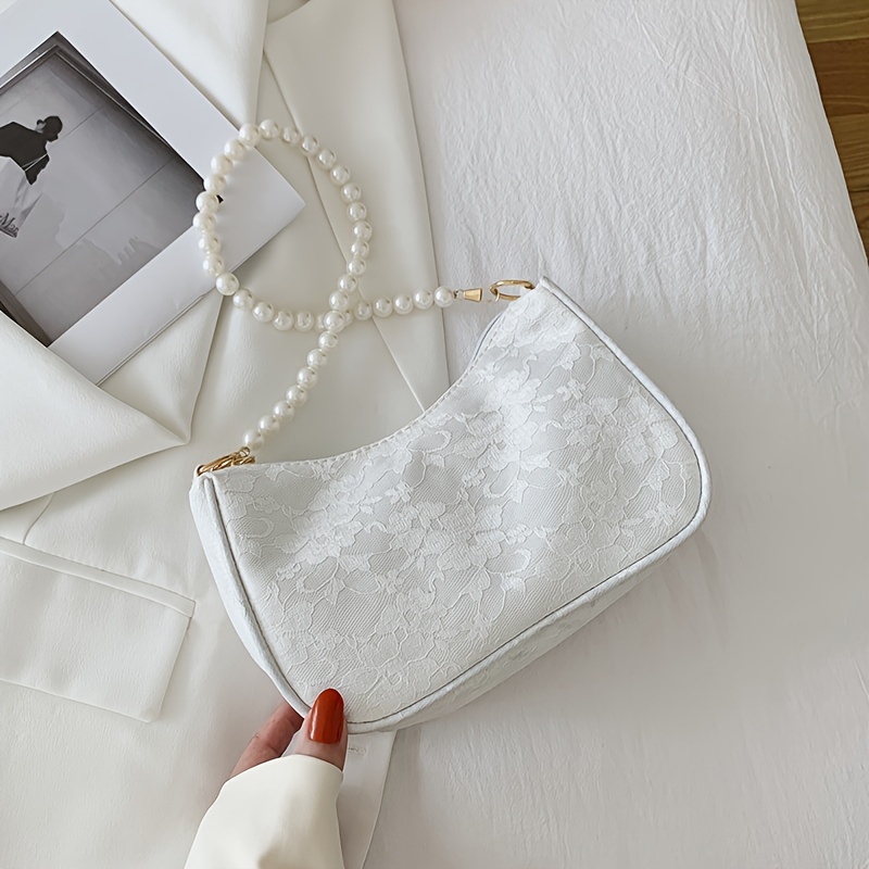 TEMU Vintage Women Bag Lace Flower Solid Color Chain Shoulder Underarm Handbag Female Storage Travel Bag