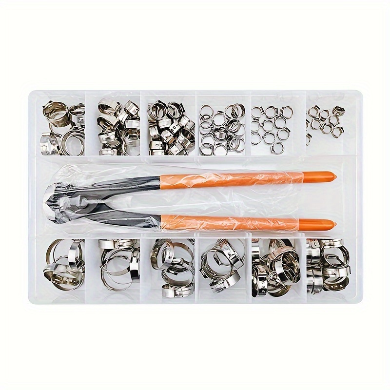 QWORK® Set De 115 Abrazaderas De Manguera + Alicates: 10 Tamaños (6-28.6mm) En Acero Inoxidable 304 – Ideal Para Coche, Barco, Hogar Y Motocicleta