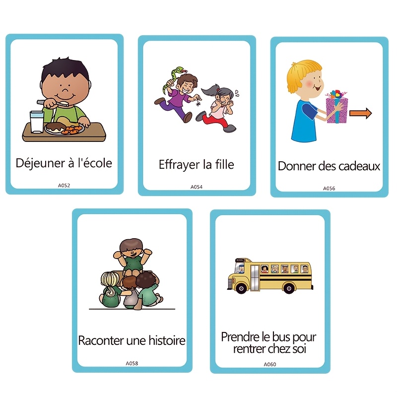 TEMU pour l'apprentissage du français avec , 100 phrases de routine quotidienne illustrées sur 50 cartes, conçues pour les apprenants de français,