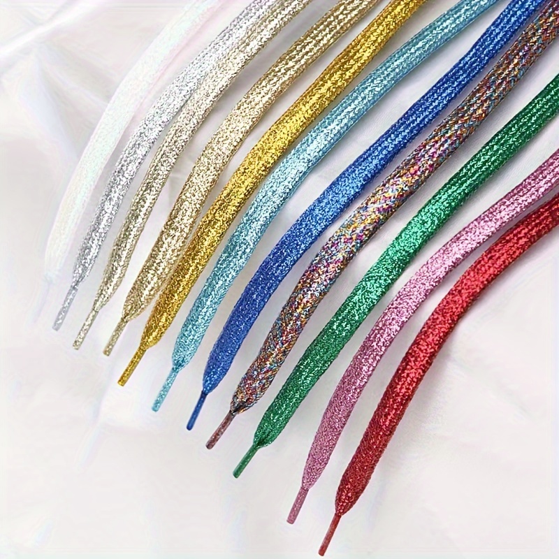 

1 Pair Sparkling Glitter Shoelaces - Fashion- Metallic Silvery & Golden - Flat Laces For Sneakers & Sports Running