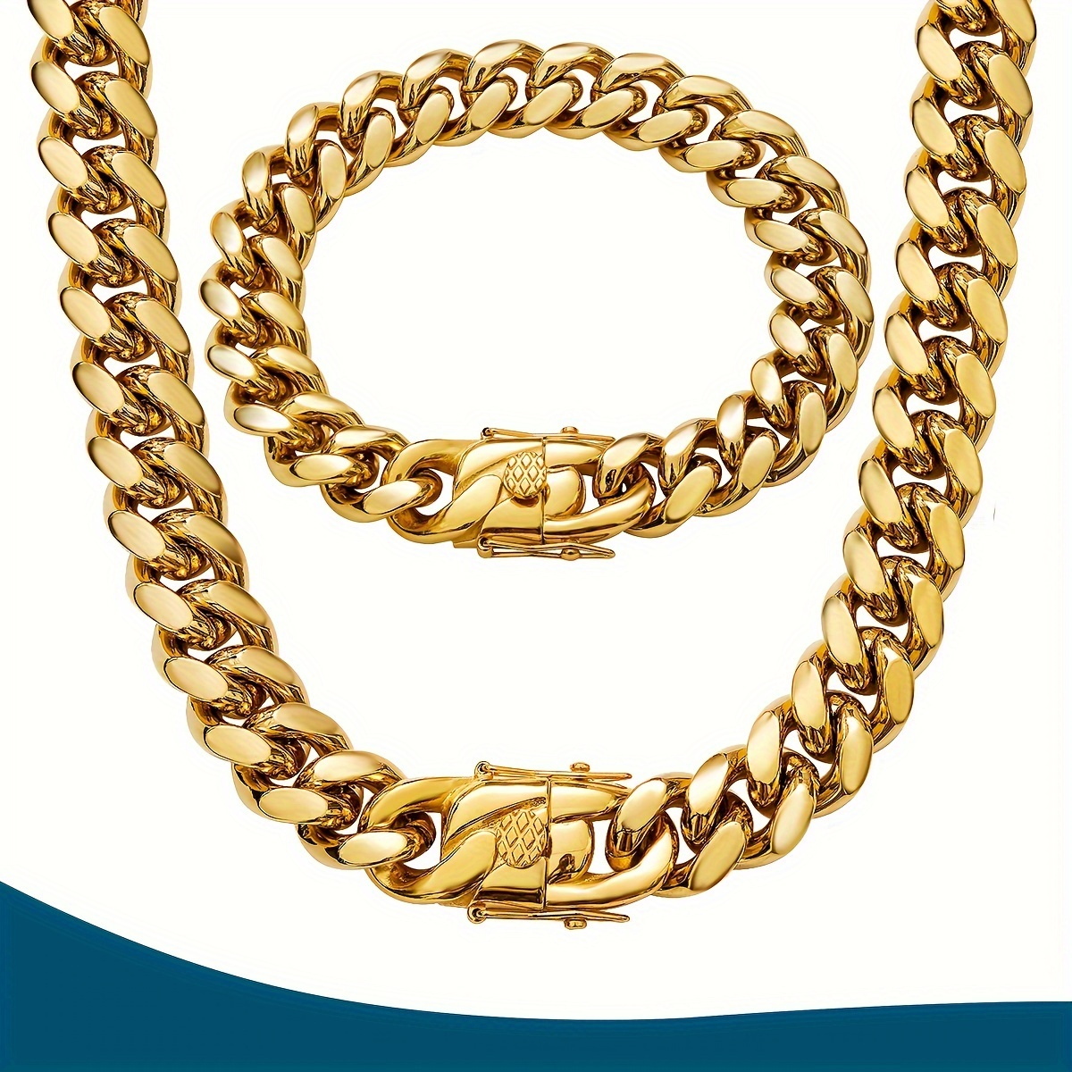 

14mm Gold Plated Stainless Steel Cuban Link Chains Hip Hop Chunky Heavy Cut Curb Necklace For Men
