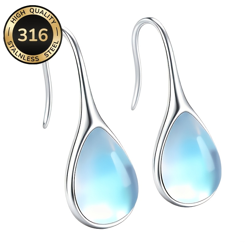 TEMU Pendientes de azul Haze, gancho aerodinámico + de bisel de , acero inoxidable 316, resistentes al deslustre, pendientes de versátiles para uso