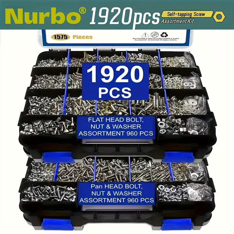 1920pcs Nut And Assortment Kit, Stainless Steel Phillips And Screws, Washer Set With Double-sided Organizer Case, And Set Including Washers, Durable Storage Box, Hardware For Home Use