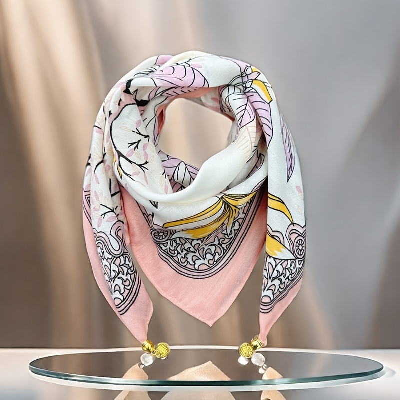 1pc 2025 New Warm Floral Square Scarf Magnetic Closure Triangle Scarf Scarf Women's Spring Autumn Winter Chic Neck Scarf Temperament All--use And Gifting