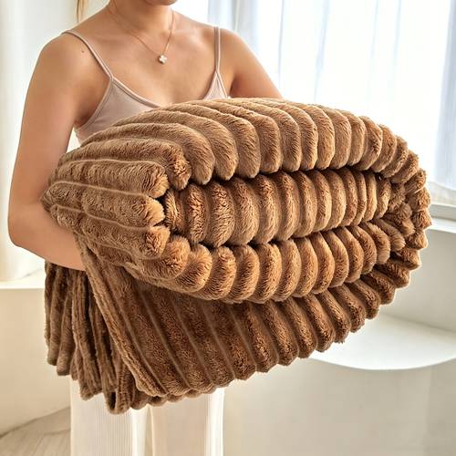 item picture striped plush blanket suitable for without pillowcases or padding quick heating in autumn and winter sofa pet bed multifunctional bedding and home decoration comfortable plush fabric machine washable christmas gift suitable for