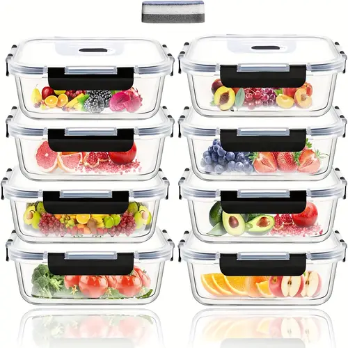 식품 용기와 뚜껑 세트 - 식사 준비 용기 8개, 업그레이드 된 스냅 잠금 뚜껑, 공기 밀폐 잠금식품 용기, bpa 무료, 식사 준비 용기 재사용 가능, 식품 보관 용기 640ml
