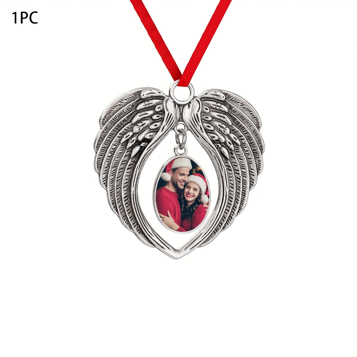TEMU Ized Photo Ornament - Custom Photo & Text Metal Keepsake With Your Own Picture, Oval Hanging Decoration Suitable For Christmas Tree Decor, For ,