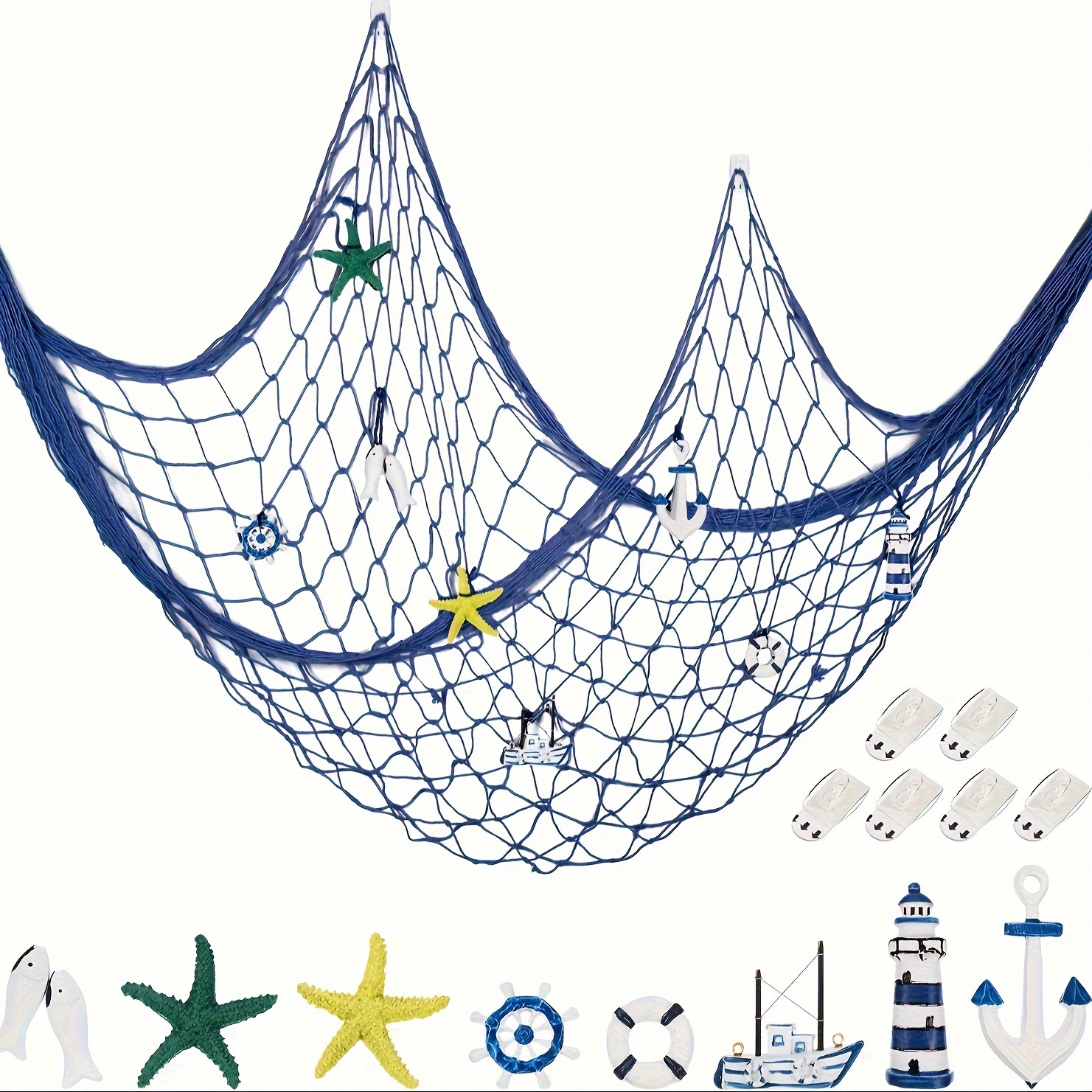 

Beige & Blue Nylon Fishing Net Decor - Perfect For Ocean-themed Parties, Mermaid & Pirate Themes, And Beach Underwater Celebrations