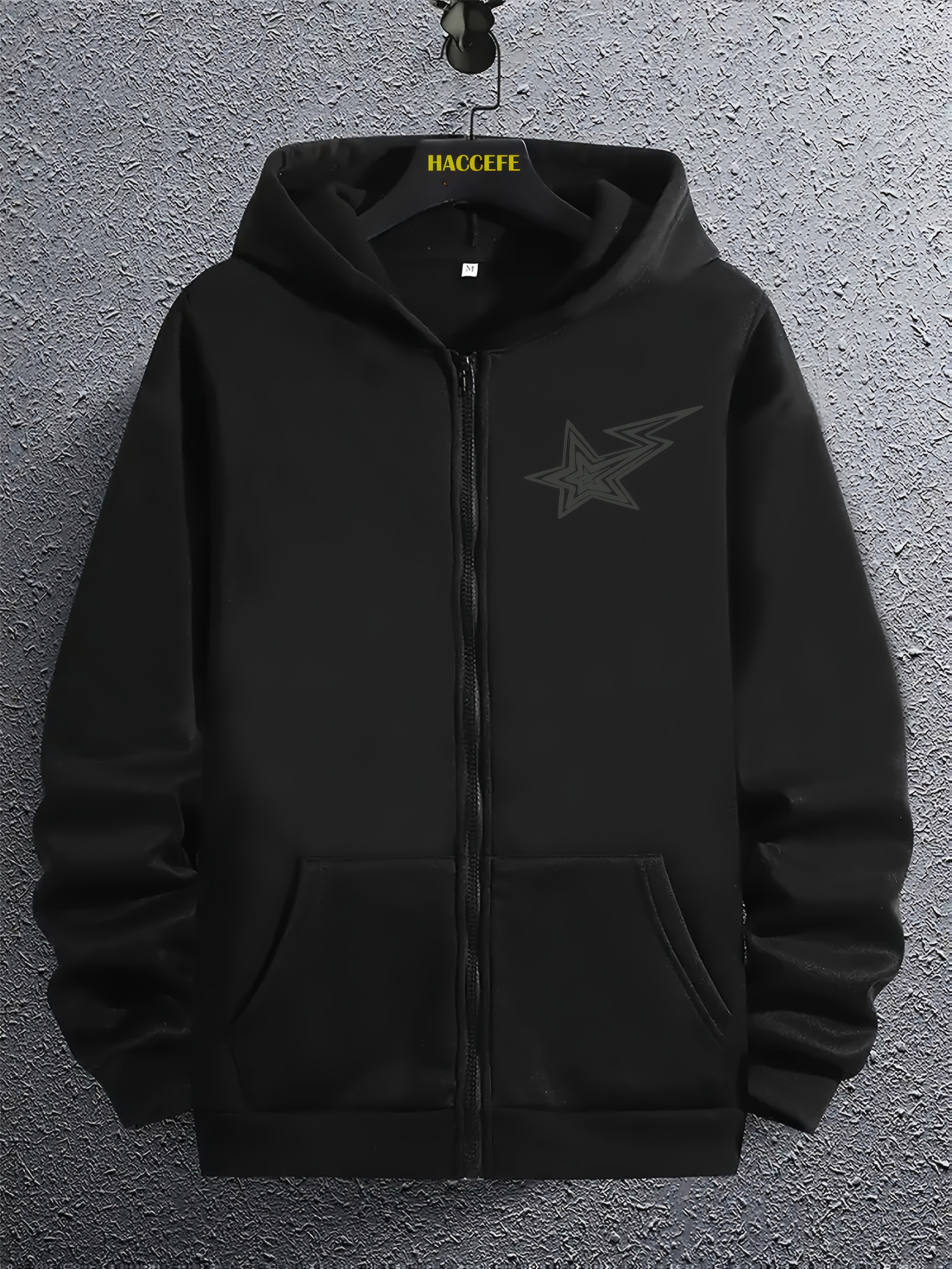 1pc *'S Casual Polyester Hoodie with Geometric Print, Long Sleeve,  Hooded, Knit Fabric Stretch, Regular Fit Zip-U