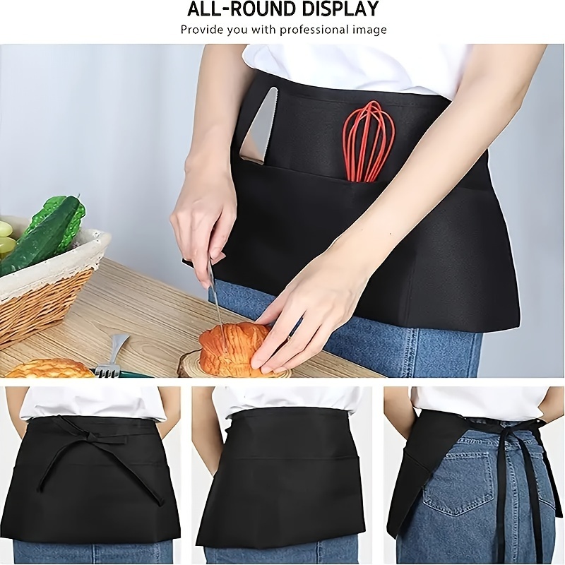 

6pcs Polyester Chef Aprons, Oil-resistant, Breathable, Half-waist Waist Apron With Pockets, For Kitchen And Restaurant Staff, Labor Day