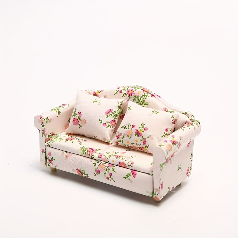 Image of 1:12 Scale Miniature Dollhouse Furniture Suitable For Ob11 Dollhouse - Wood Birch Dollhouse Sofa With Cushions, -friendly Room Model For Collectors