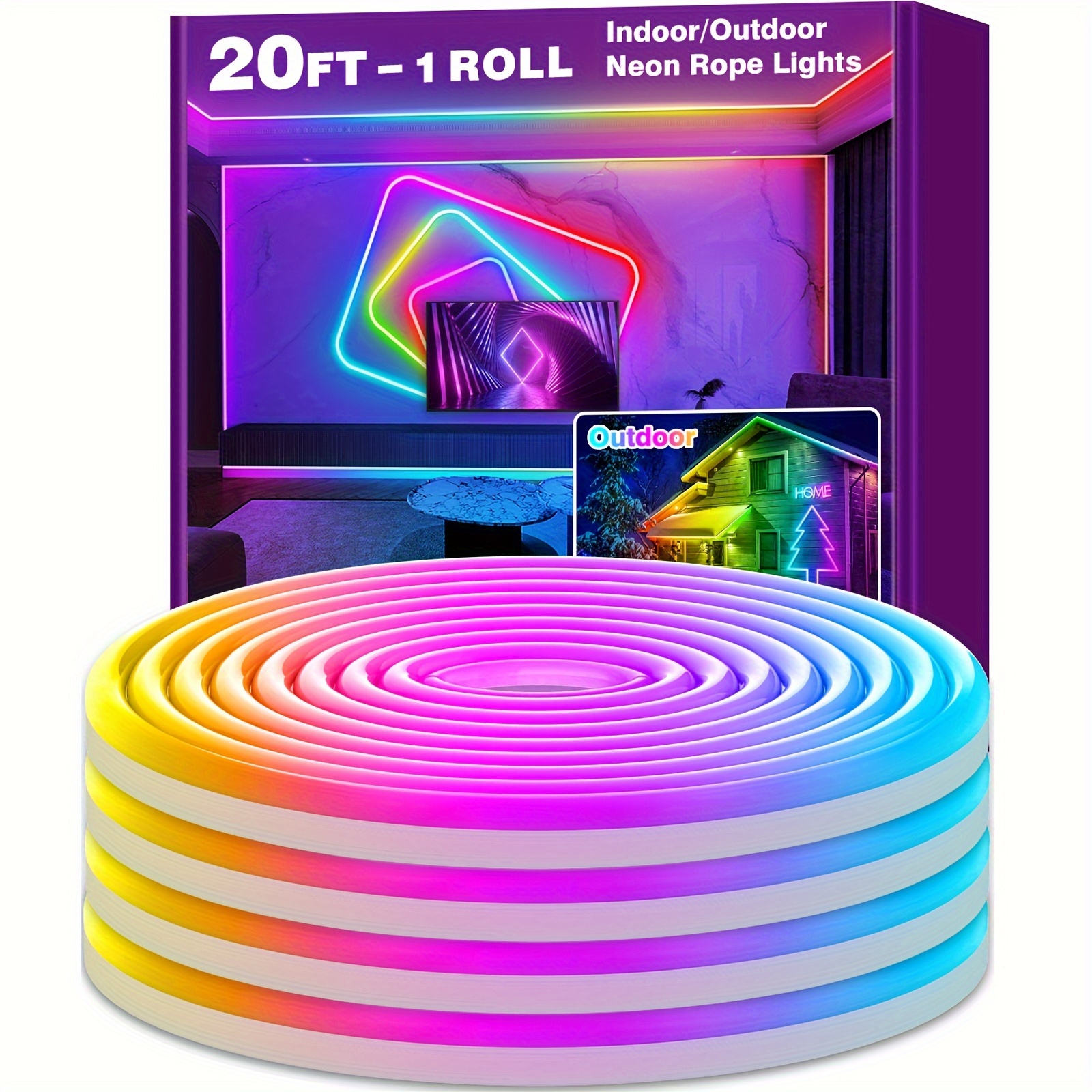 

Neon Rope Light 20ft, Flexible Indoor/outdoor Lighting Strip, Multi-color & Remote Controlled, Waterproof For Home Decor, Parties, And Events