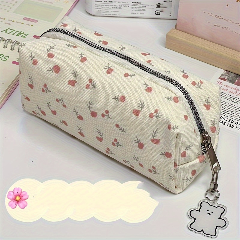 

Chic Floral Canvas Pencil Case - Sweet & Cute Makeup Organizer For Daily Office Supplies
