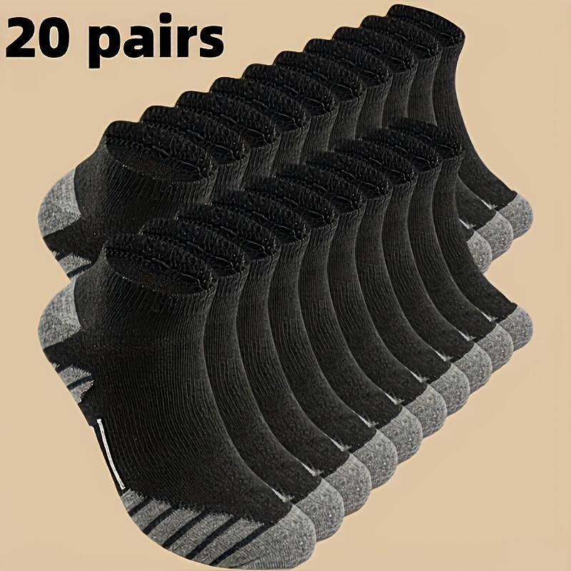 TEMU 20 Pairs Men's Anti-odor Moisture-wicking Low-cut Socks - Breathable For Daily Wear, Sports & Outdoor Activities - Solid Color
