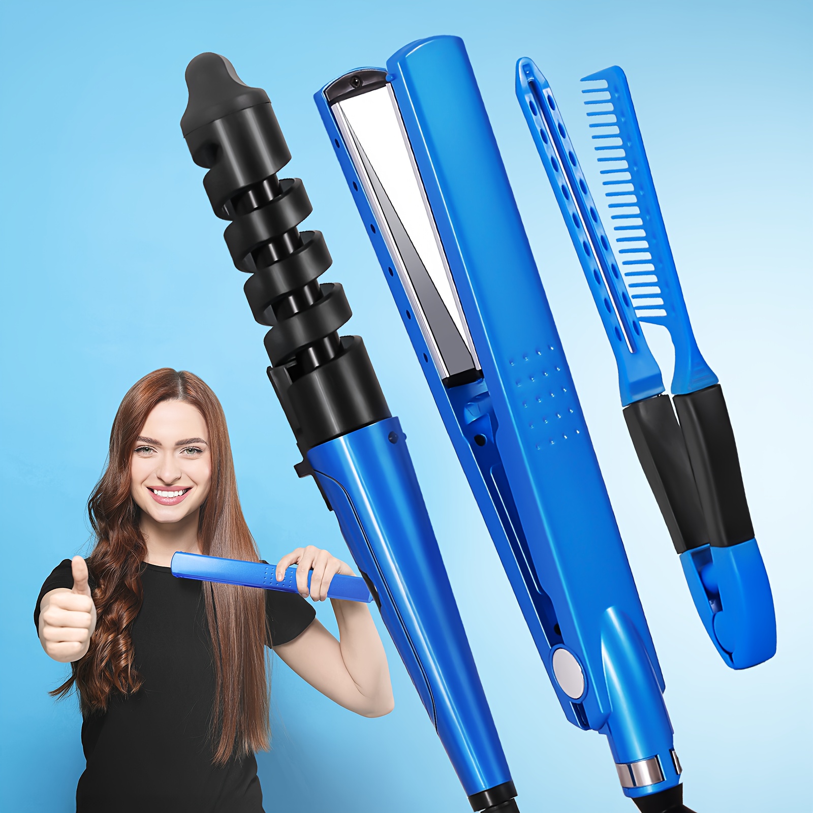 

3pcs Lovewe Styling Set - Unisex 45w Iron Straightener, Curling Iron & V-, 19mm , 110v Us , No Battery, & Use, Christmas