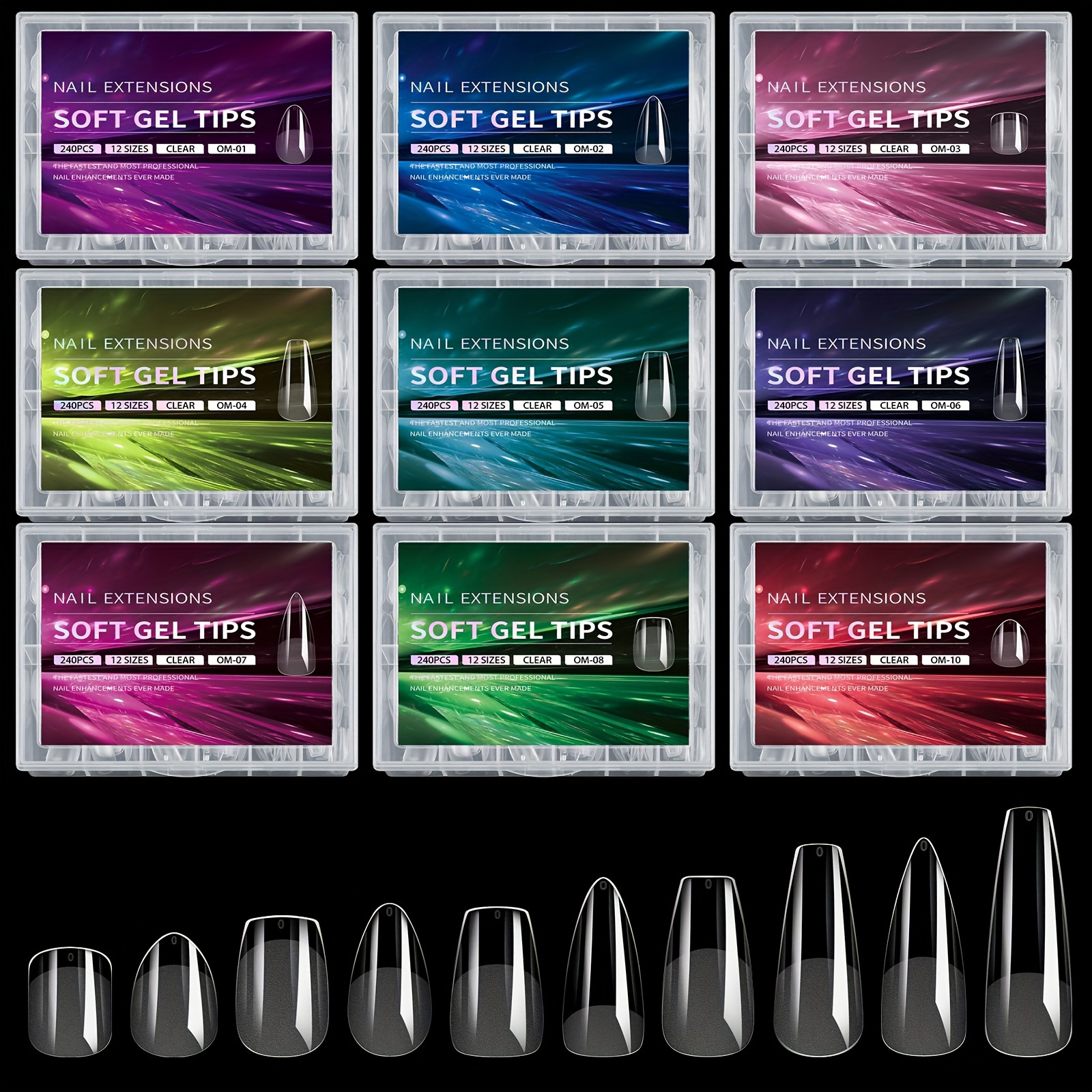 

240pcs Misscheering Soft Gel Nail Tips Set, Shaped Long Clear Half Matte , Geometric Pattern, , Easy To Apply Fake Nails, Nail Tech Supplies