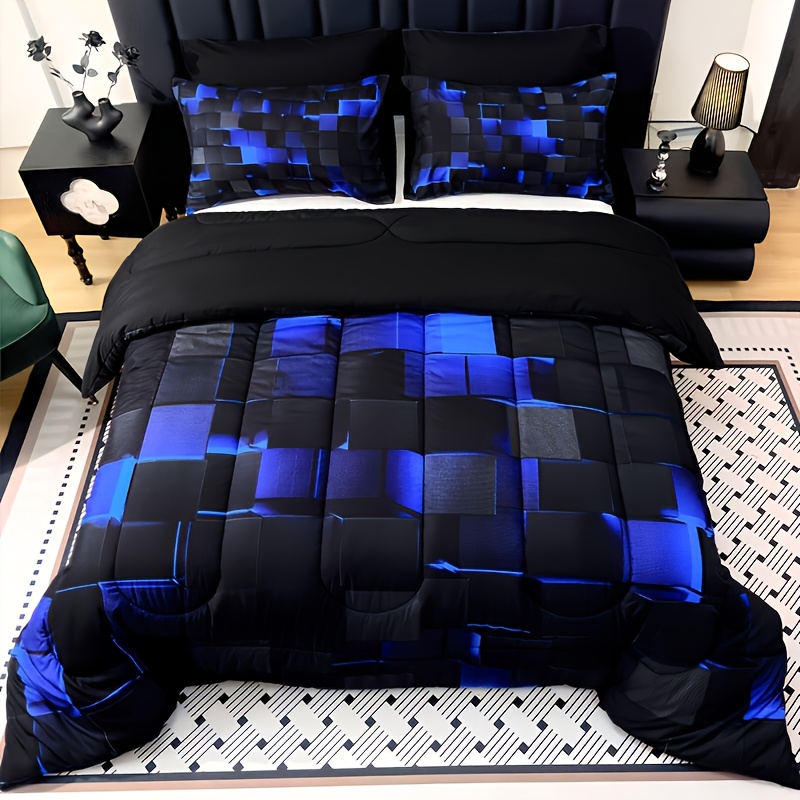 TEMU 2d Flat Tog 3 3pcs Kid Super Soft, Breathable, Fashionable And Tech- Checkered Thickened Quilt Set (1 Quilt +2 Pillowcases Without Pillow Core)