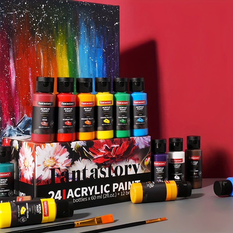 TEMU Fantastory Acrylic Paint Set, 24 Series Acrylic Paints (2 Oz) With 10 Brushes, Professional Craft Paint Set Ideal For Professional Art & Craft