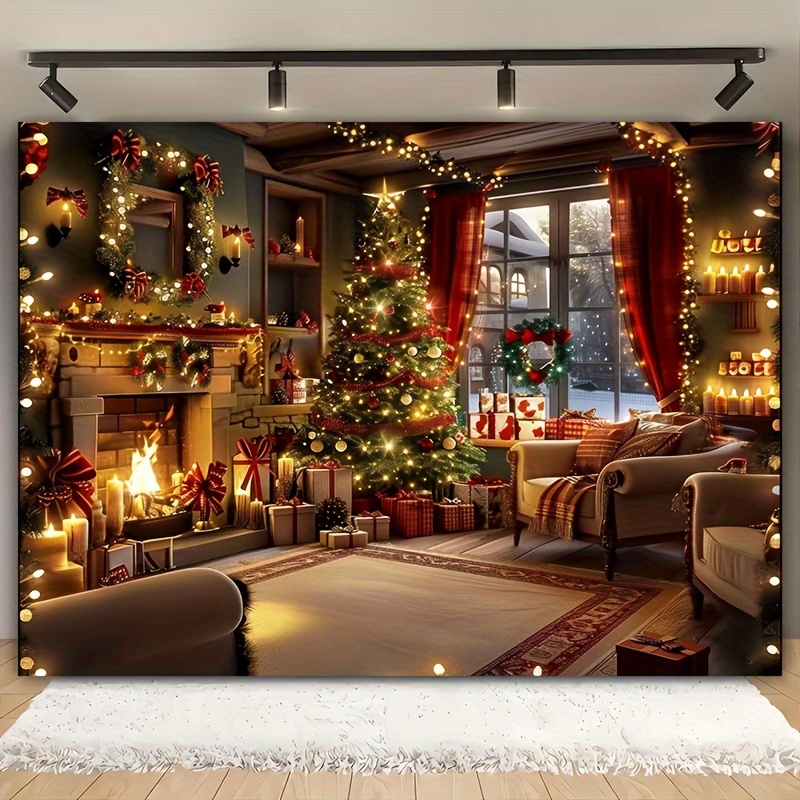 

1pc Christmas Backdrop, Fireplace Stockings, Seating, , And , Polyester , For , Decor, And , No Needed, Size 39x59inch/70.8x90.5inch