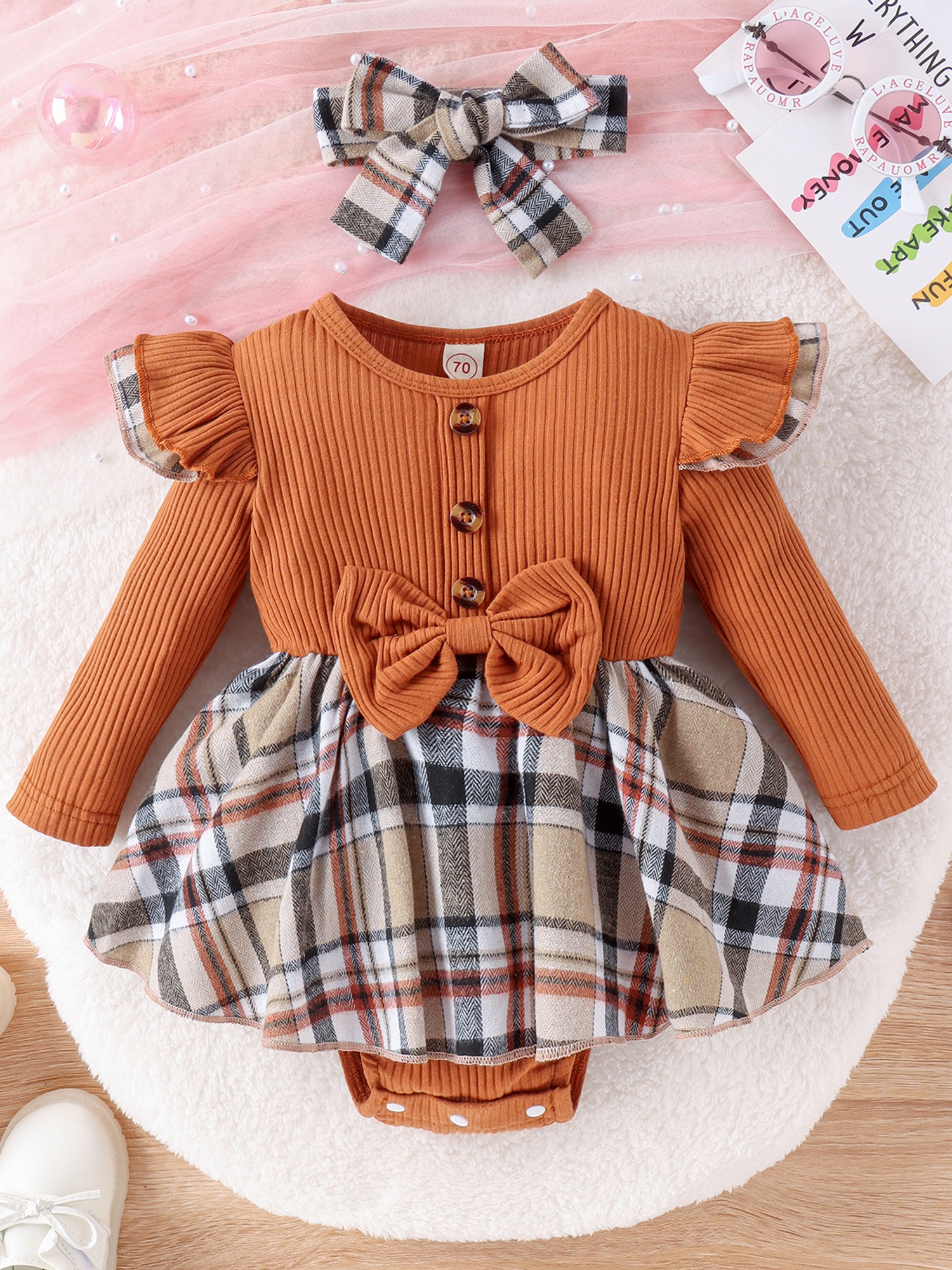 slim fit dress slacks Mini Tan Floral Smocked Dress