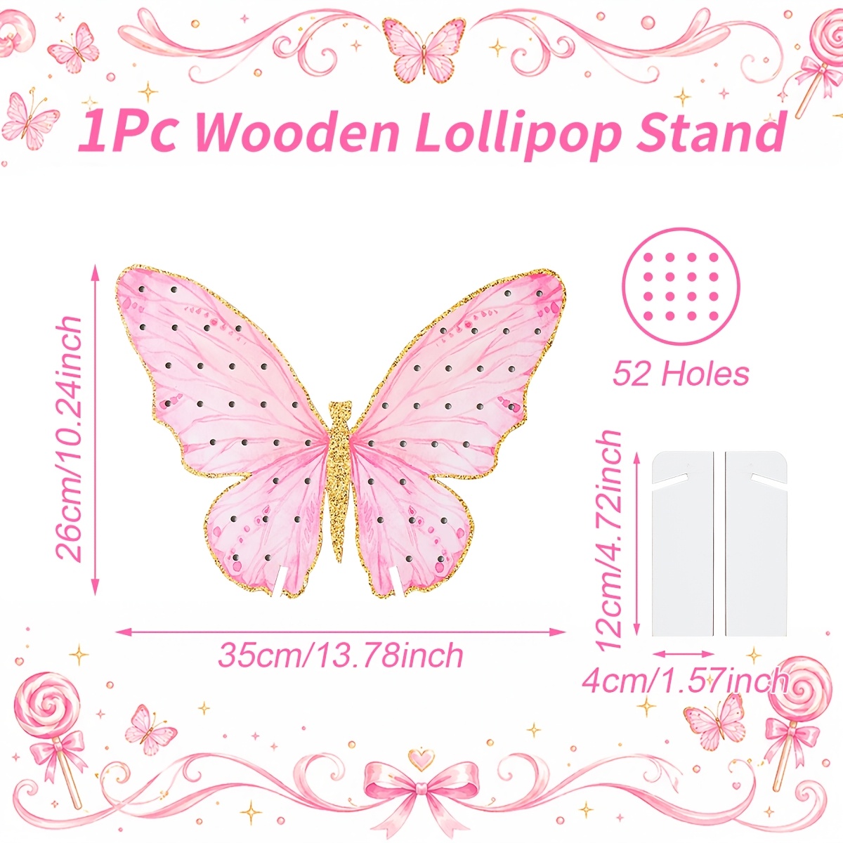 TEMU 1pc, Watercolor Wooden Lollipop Stand, Wedding Bride Party Decoration, Happy Birthday Party Supplies, Baby Shower Party Decoration, Anniversary