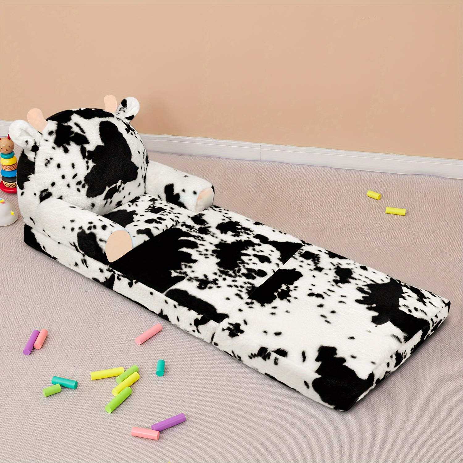 Kids Chair Plush with Removable Cover, Kids Sofa to Lounger, Kids Couch for Kids Over 18 Months, Toddler Recliners for Kids (Cow)