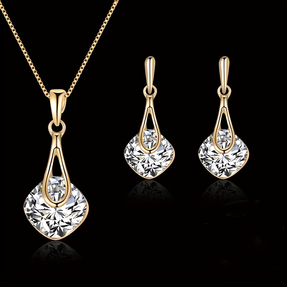 TEMU Ensemble de bijoux collier + boucles d'oreilles en acier inoxydable 316 incrusté de artificielle, design élégant et facile, ajouts rétro et ,