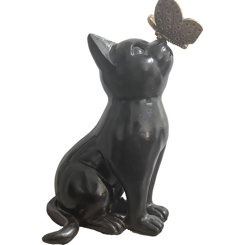 Image of 1pc Light Black Cat Kissing Resin Decor Home Decoration Garden Ornament