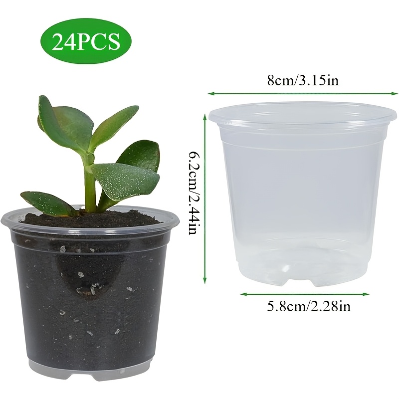 TEMU 24 Clear Gardening Plant Pots, 8 Cm / 3.15 Inch Plastic Plant Seedling Pots With Drainage Holes Seedling Flower Pots, Durable Seed Starting