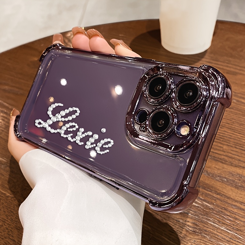 TEMU Phone Case: Luxury Personalized Customized Rhinestone Name Letter Bling Glitter Anti Fall Electroplated Transparent Phone Case For Iphone 16 15