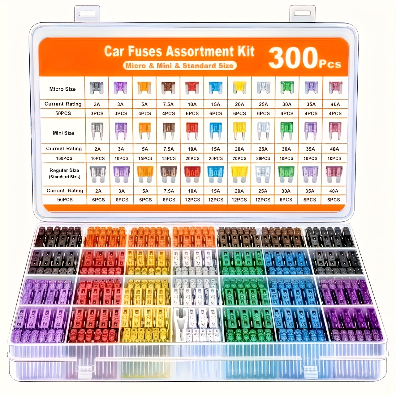TEMU Kit d'assortiment de 300 fusibles de voiture, comprenant 160 mini, 90 standard, 50 micro fusibles, 1 extracteur, couleurs assorties - pour