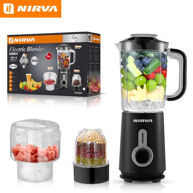 Nirva Electric Mixer, 1 Machine With 3 Cups, Blending, Meat Grinding, And Grinding -one Large-capacity Blender, Juice, Delicate Food, Machine, Small Kitchen Appliances