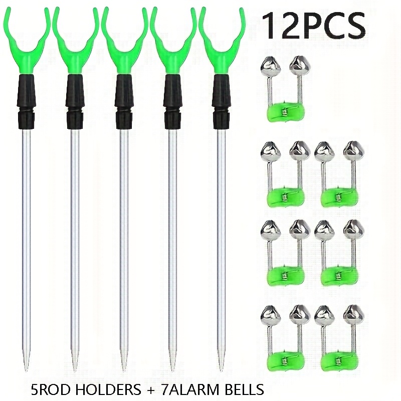TEMU Ensemble de supports de cannes à pêche de : 6/9/12 pièces de supports de cannes réglables et cloches d'alarme, adaptés aux zones sablonneuses