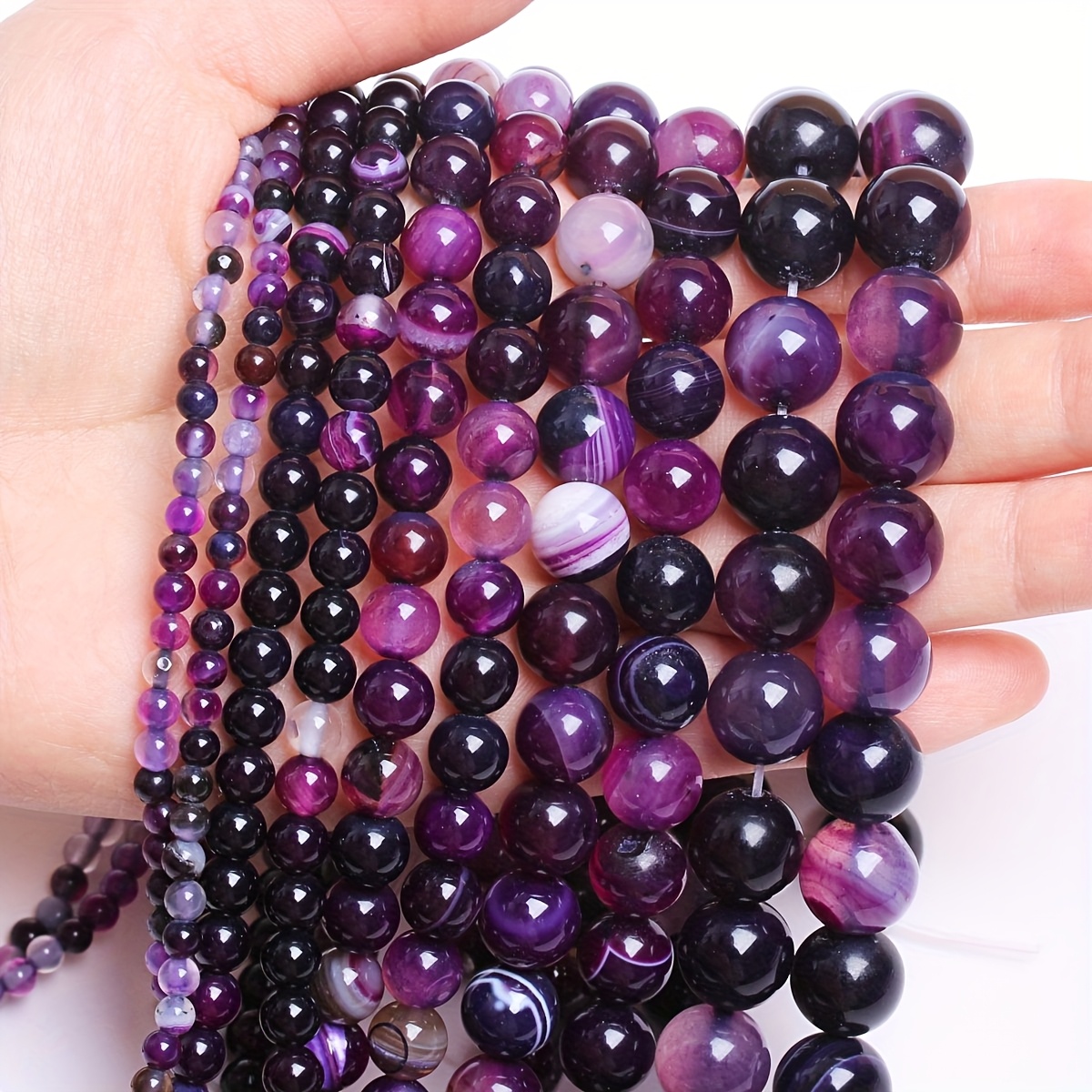 

1 Strand Natural Stone Beads, Round Purple Striped Agate, Loose Spacer Beads For Making, Bracelets, Necklaces - 4/6/8/10mm, Beads For Jewelry Making