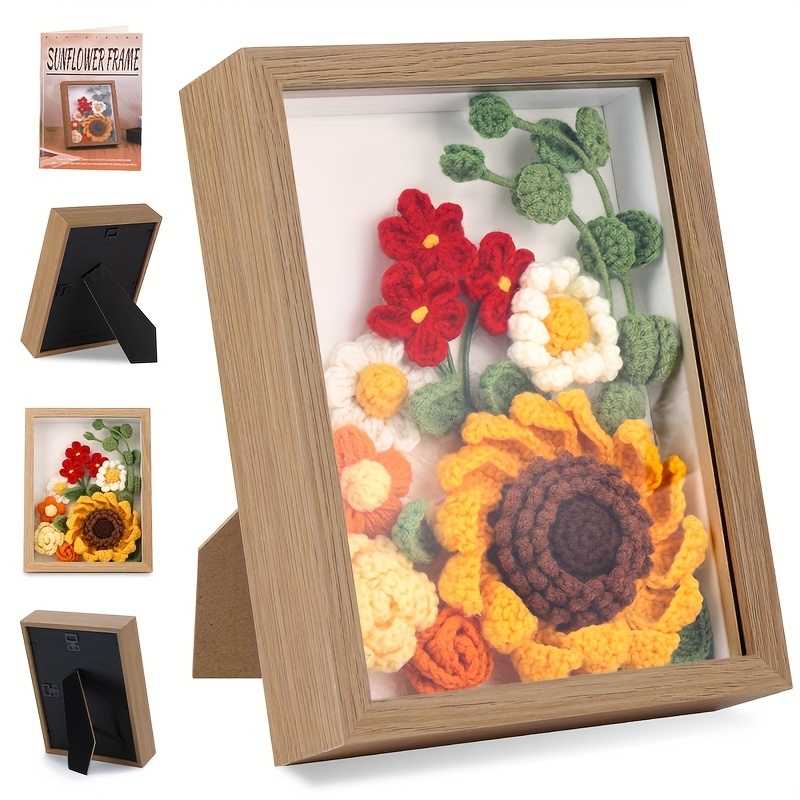 

1set Sunflower Crochet Kit With Photo Frame, Sunflower Knitting Weaving Set With Yarn, Hooks, Instruction, Stitching Markers, Fiber Fill, Floral Wire, Accessories, Diy Crochet Set, Random Color