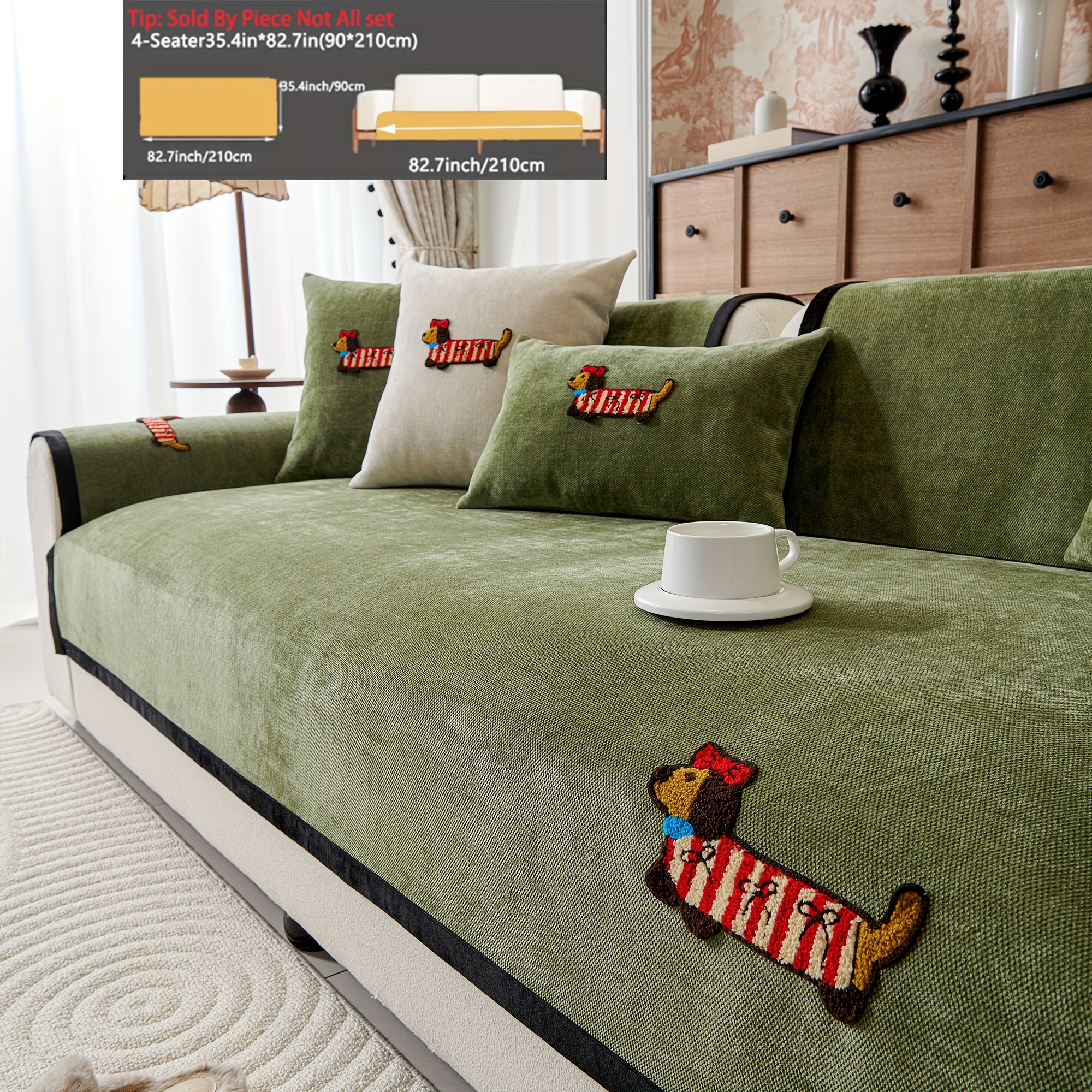 TEMU [sausage Dog] 1pc Cute Pattern Snow Sofa Protective Cover, Anti Slip, Bedroom Living Room Home Decoration Protective Cover, Suitable For 1-4