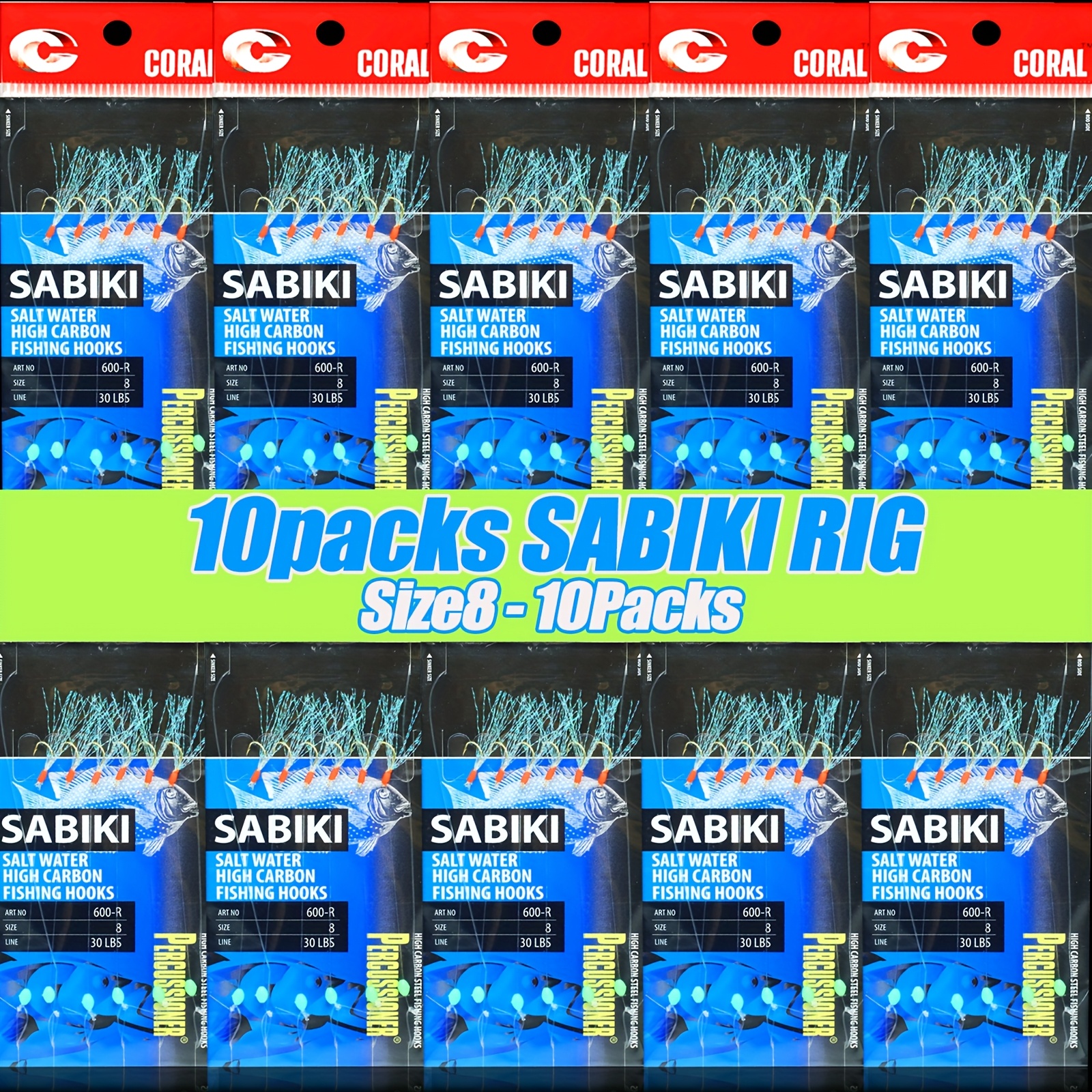 E-shop TAKBAS 5/10 Stück Sabiki-Rigs Angelköder, Leuchtende Köderrigs mit Haken für Salz- und Süßwasser, Meeresangeln Blinkkörper - Hochkarbon-Haken,