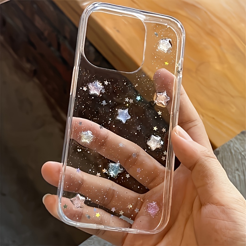 *-the-Dark Sequin Star Phone Case, Transparent TPU Cover with Sparkle  Glitter for iPhone