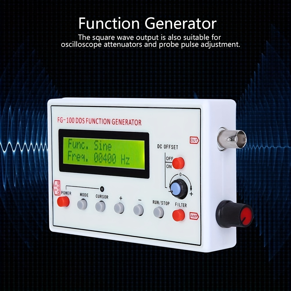 fg 100 dds   generator with frequency counter 1hz to 500khz usb powered abs material sine square   sawtooth   frequency counter for electronic testing electrical testing   source module
