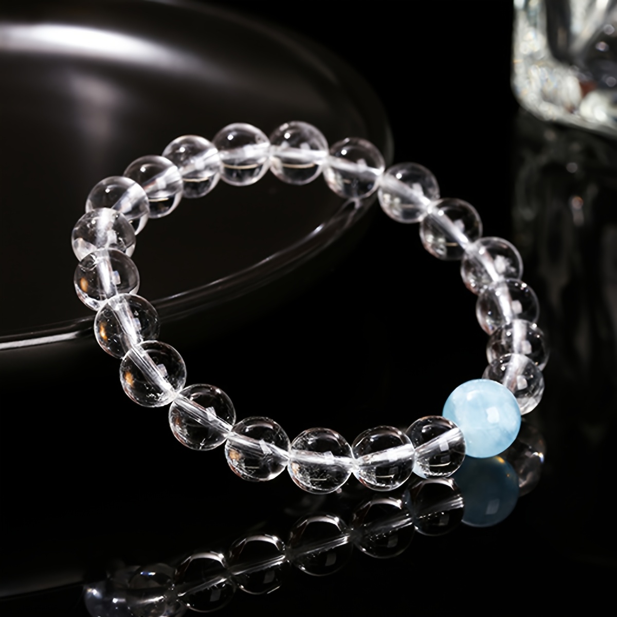 Women's 8mm Clear & 10mm Sky Blue Stone Beaded Bracelet