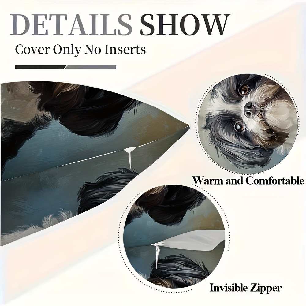 1pc 2d flat printing non real embroidery cute shih tzu dog double sided printed short plush pillow cover suitable for sofa living room bedroom no pillow corelkj1654 Product details 7