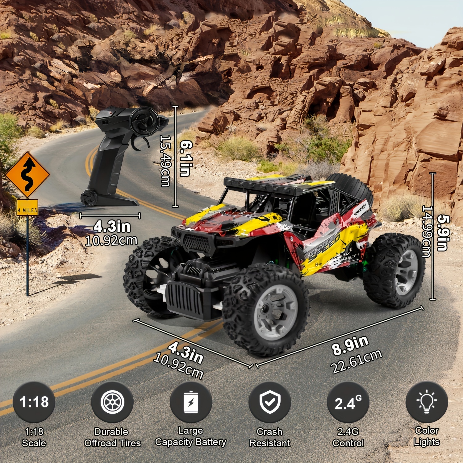 

Fuuy1: 18rc Car Remote Control High Speed Off Road Remote Control Toy Car 2.4gh Dual Drive Power Dual Battery Anti Slip Tire Durable All Terrain Off Road Toy Car Christmas Gifts