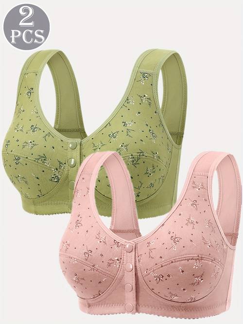 2 stück nahtloser frontverschluss tanktop atmungsaktiv bedruckter eleganter damen bh ohne bügel