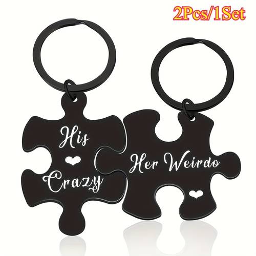 2pcs classic sweet romantic matching puzzle design pendant keychain stainless steel mens womens couple bag car key decoration engraving craft 24 hours delivery personalized text suitable for birthday christmas fathers day anniversary and memorial gifts