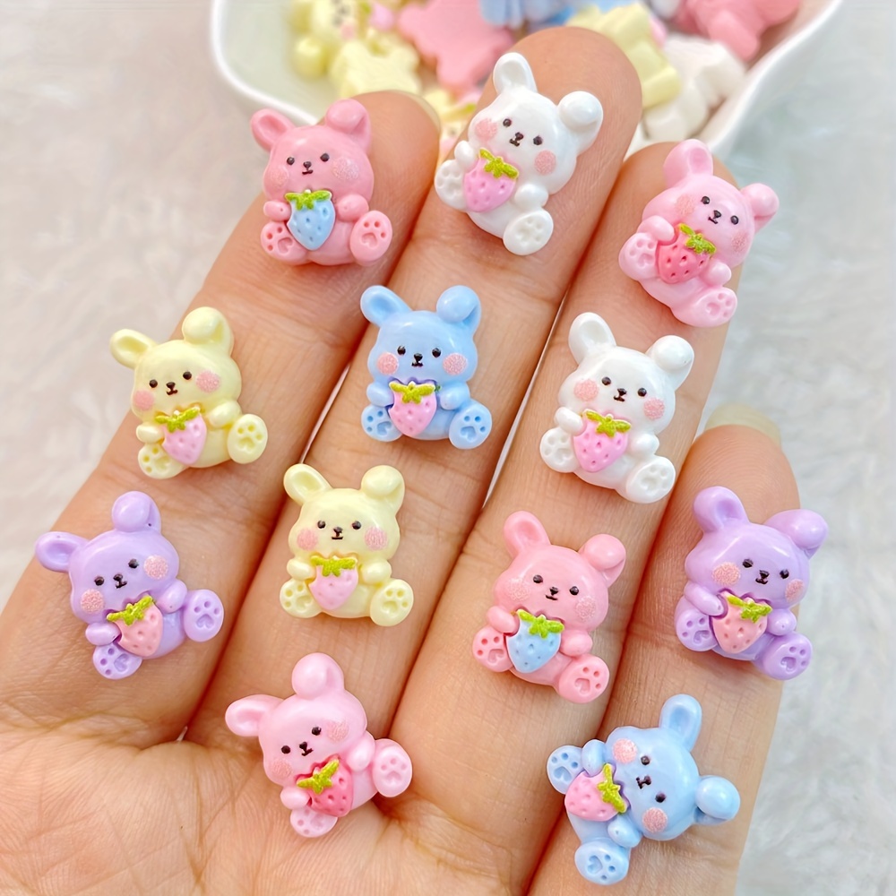 

30-pack Cute Mini Strawberry Bunny Resin Charms, Flatback Nail Art Decorations, Diy Scrapbooking & Craft Accessories - White/pink Bunny Accessories