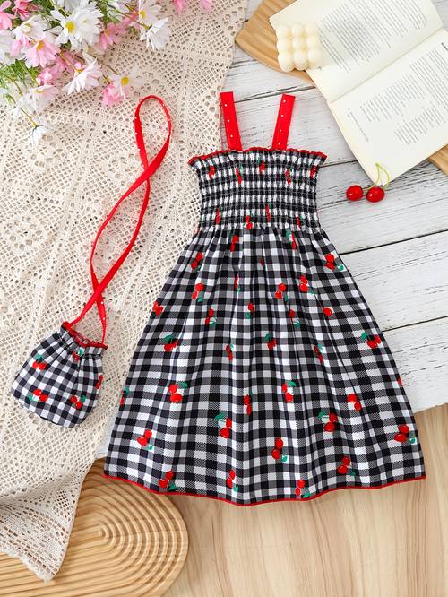 girls summer dress with bag sleeveless camisole dress style for baby girls simple outdoor outfit suitable for gifting