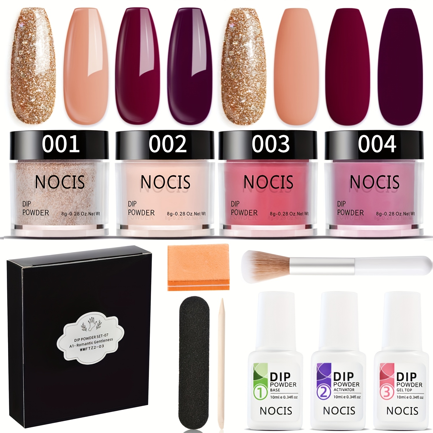 TEMU Nocis 11pcs Dip Powder Nail Kit: , Glitter, Neutral Skin Tone, No-odor, Beginner Friendly, French Nail Art Manicure Gift Set